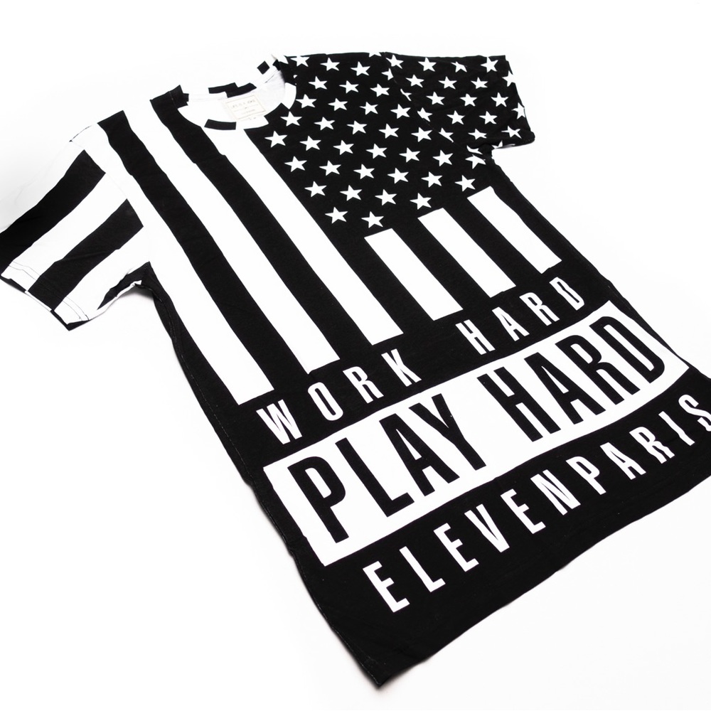 Eleven Paris black & white work hard short sleeve t-shirt tee top size medium M - Picture 2 of 10